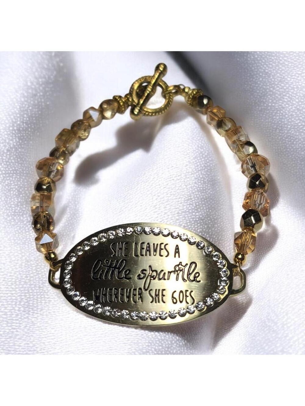 Sparkly Beaded Bracelet: Gold & Champagne, "She Leaves A Little Sparkle"
